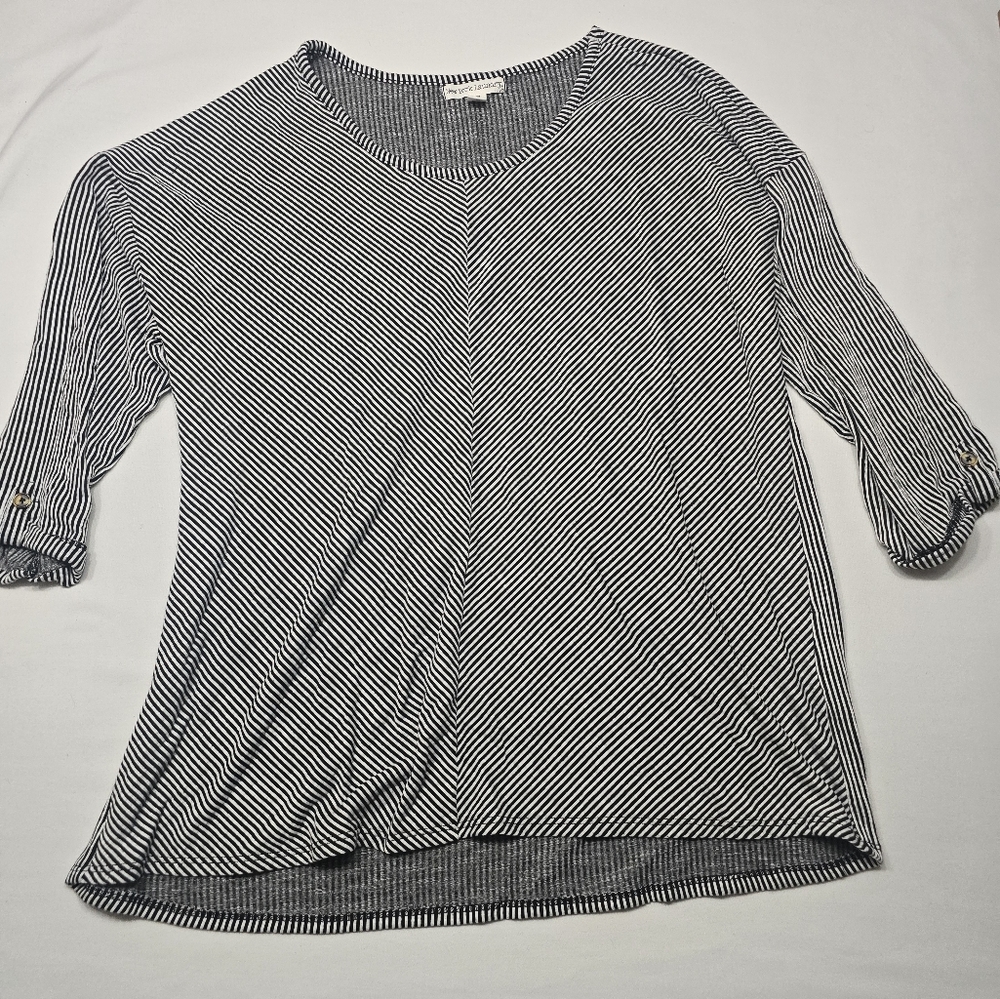 New York Laundry Black striped 3/4 Length Sleeve Shirt Top Plus Size 3x